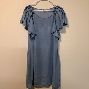 EST EST 1946 Denim Blue Embroidered Flutter Sleeve Casual‎ Dress XL